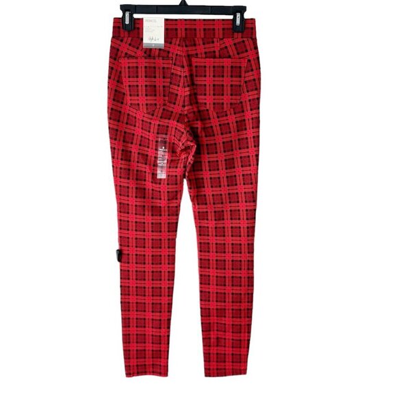 NWT Style & Co Red Black Plaid Pencil Leggings Pockets Mid Rise S - Picture 5 of 6